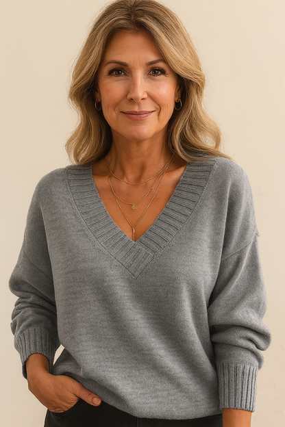 Elodie Deep V-Neck Ribbed Sweater