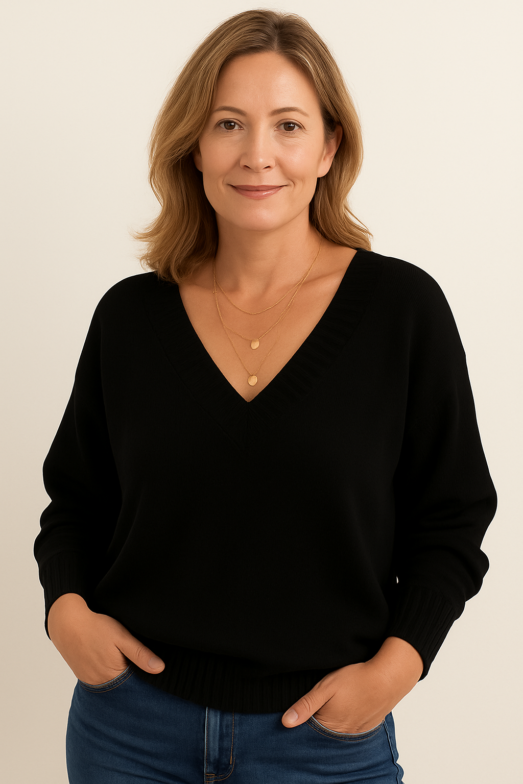 Elodie Deep V-Neck Ribbed Sweater