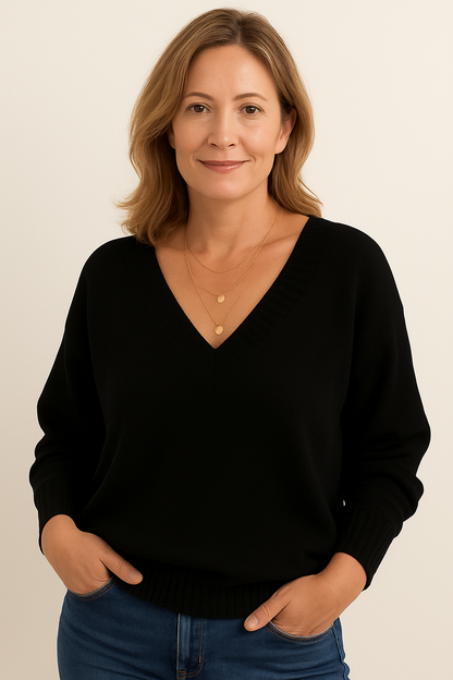 Elodie Deep V-Neck Ribbed Sweater