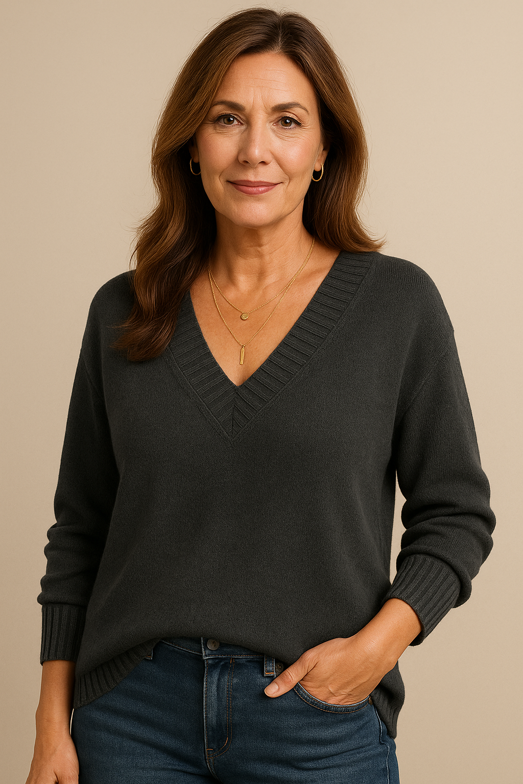Elodie Deep V-Neck Ribbed Sweater