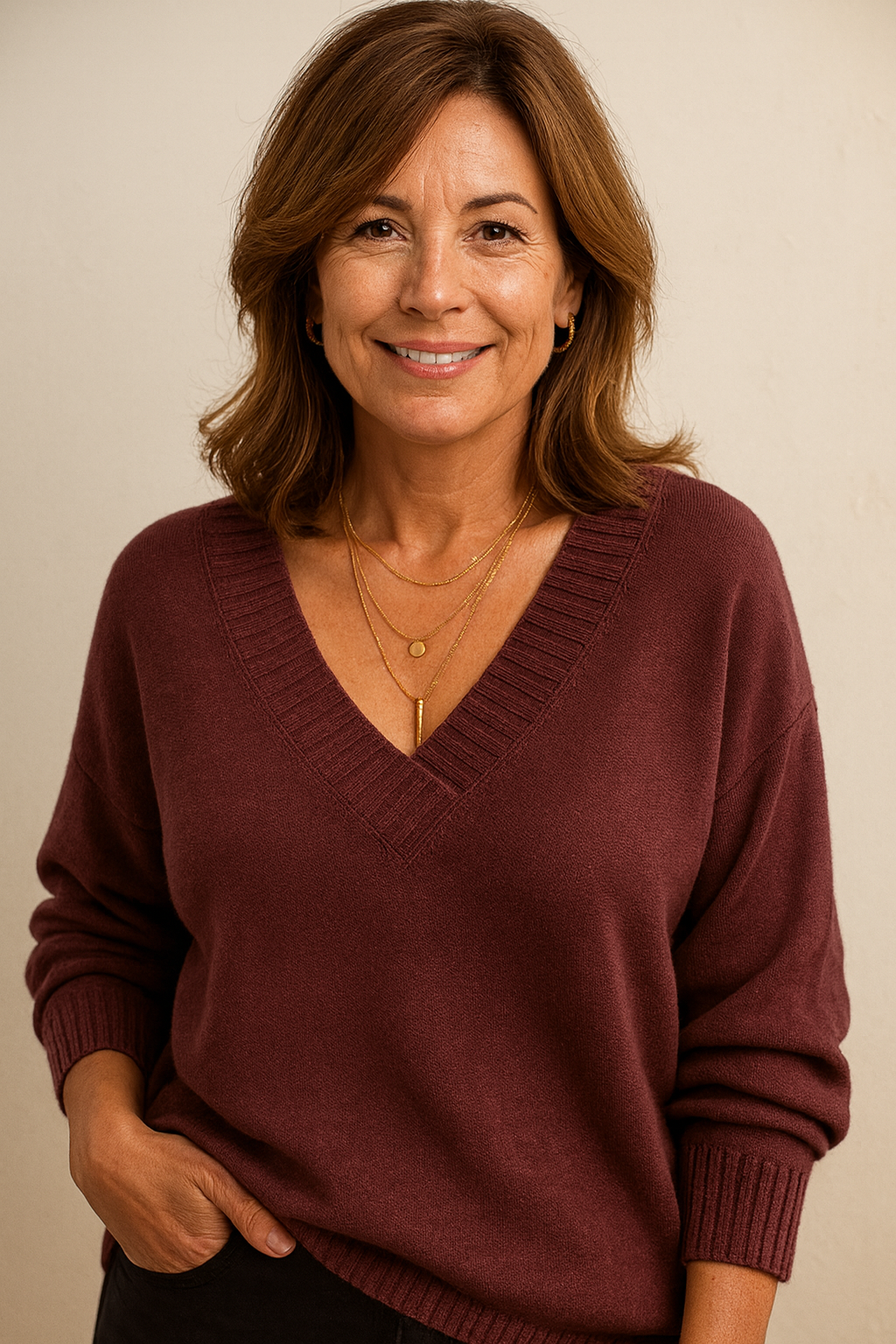 Elodie Deep V-Neck Ribbed Sweater