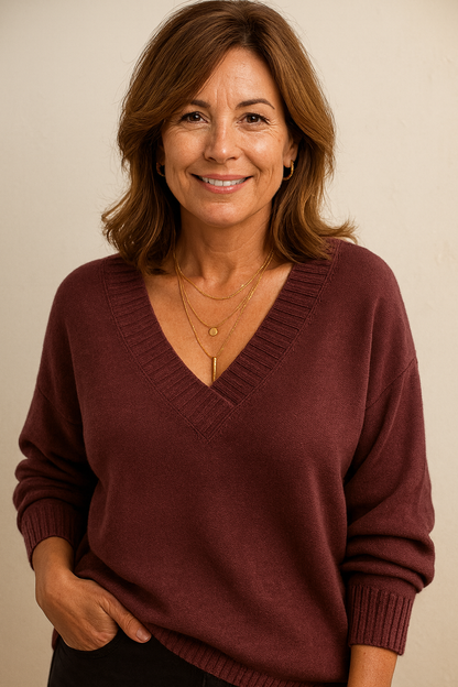Elodie Deep V-Neck Ribbed Sweater