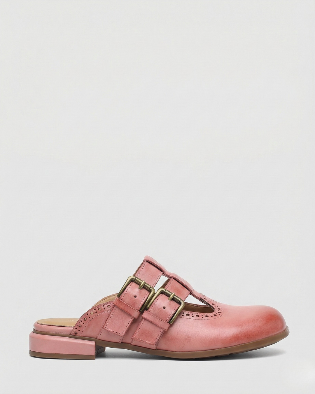 Elodie Leather Double Buckle Flat Mules