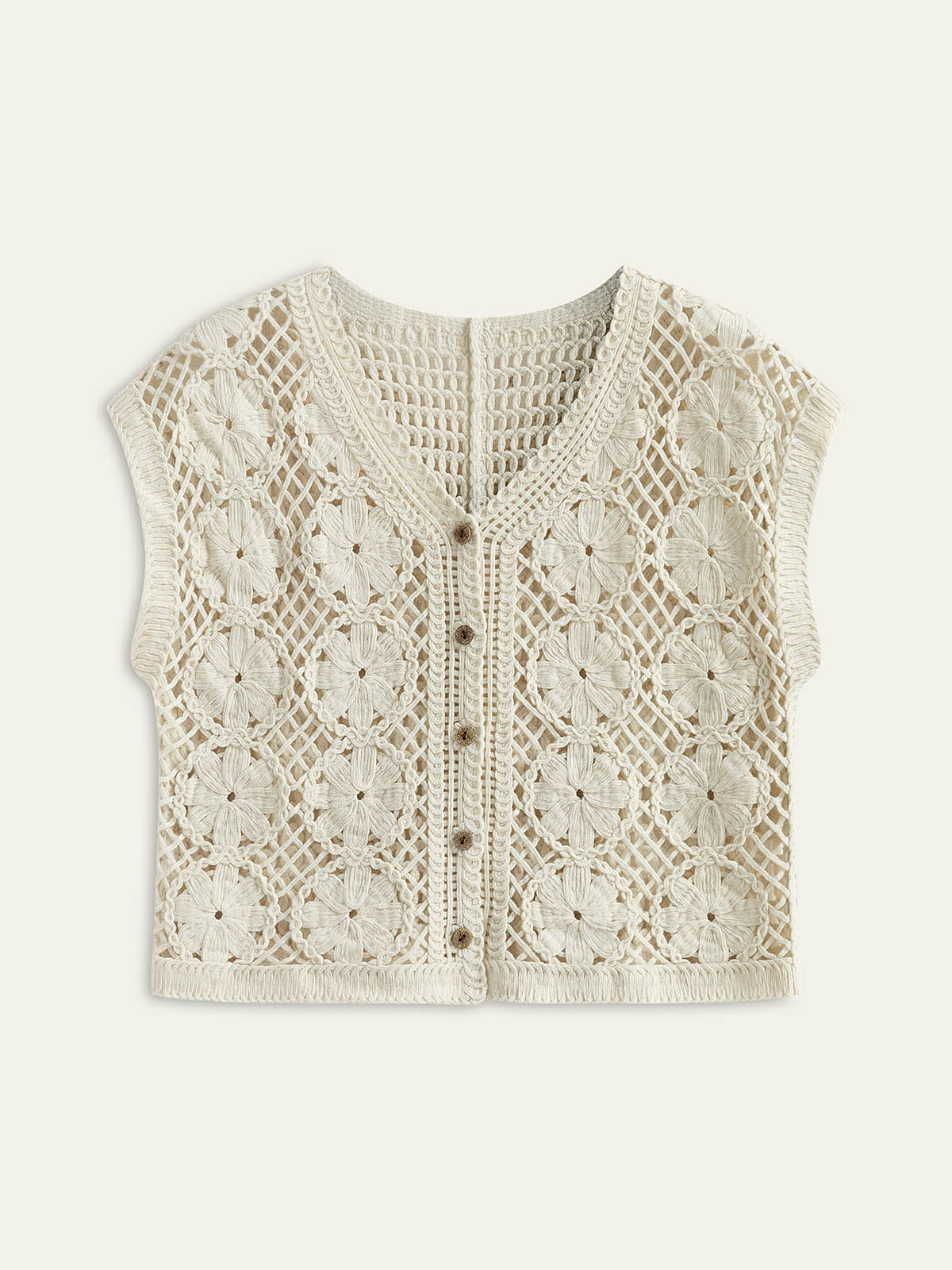 Amara Floral Crochet Button-Down Crop Top