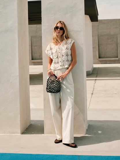Amara Floral Crochet Button-Down Crop Top