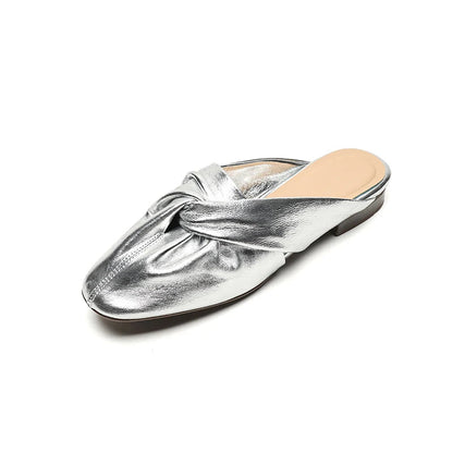 Nora Square Toe Leather Flat Mules
