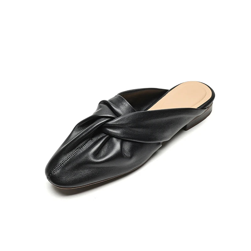 Nora Square Toe Leather Flat Mules
