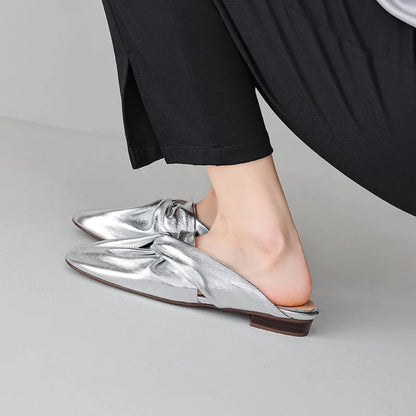 Nora Square Toe Leather Flat Mules