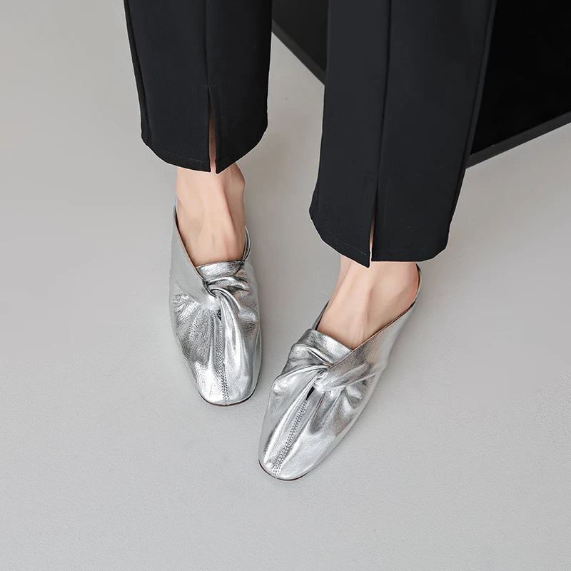 Nora Square Toe Leather Flat Mules