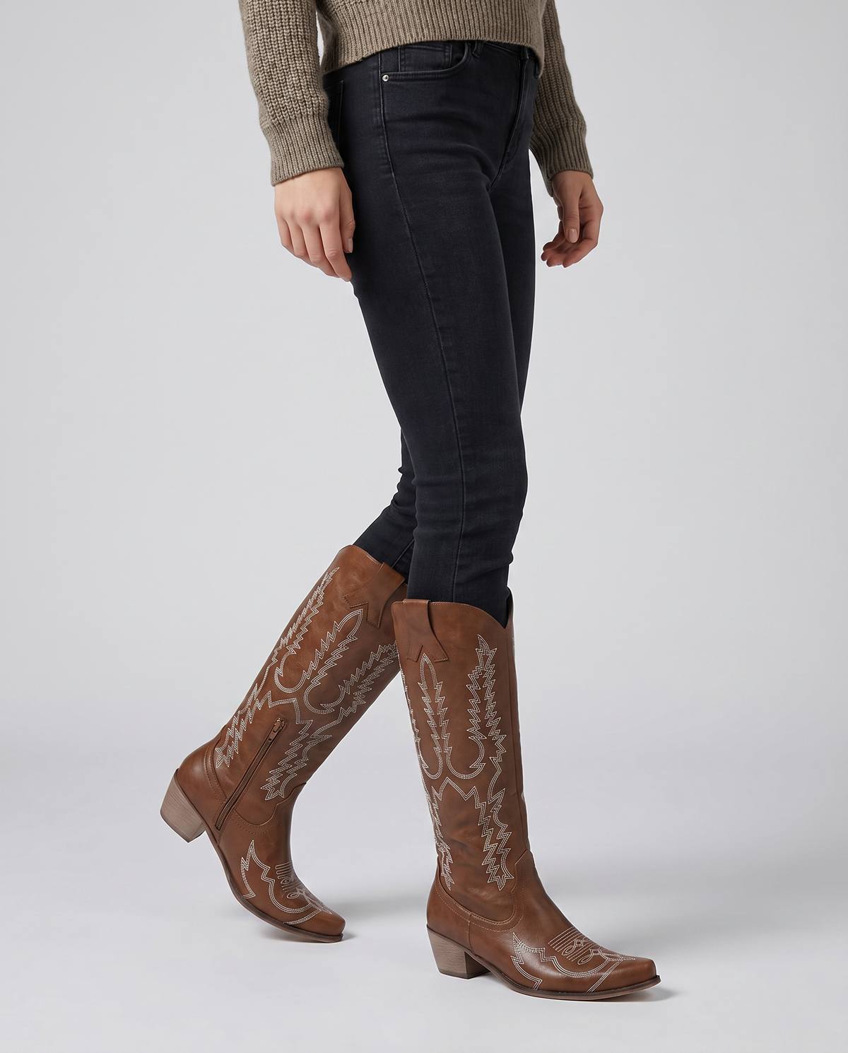 Lenora Embroidered Knee-High Cowboy Boots