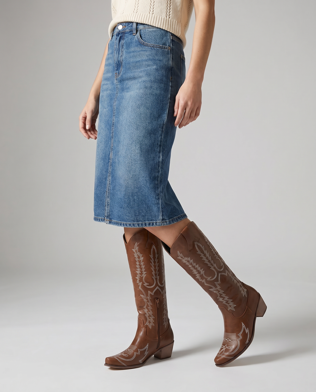 Lenora Embroidered Knee-High Cowboy Boots