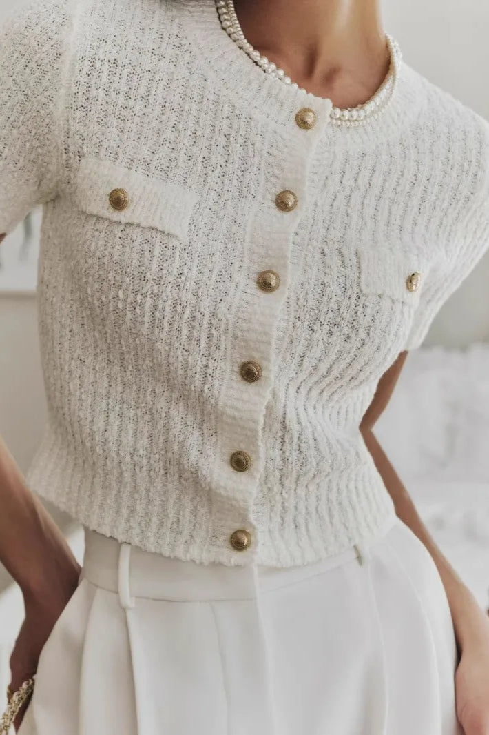 Yvette Cropped Short-Sleeve Knit Cardigan