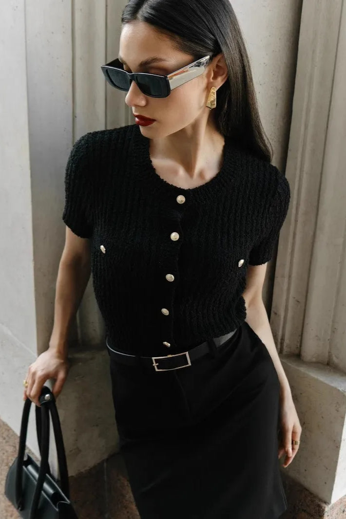 Yvette Cropped Short-Sleeve Knit Cardigan