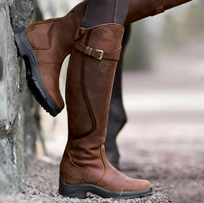 Adeline Leather Buckle Knee-High Riding Boots