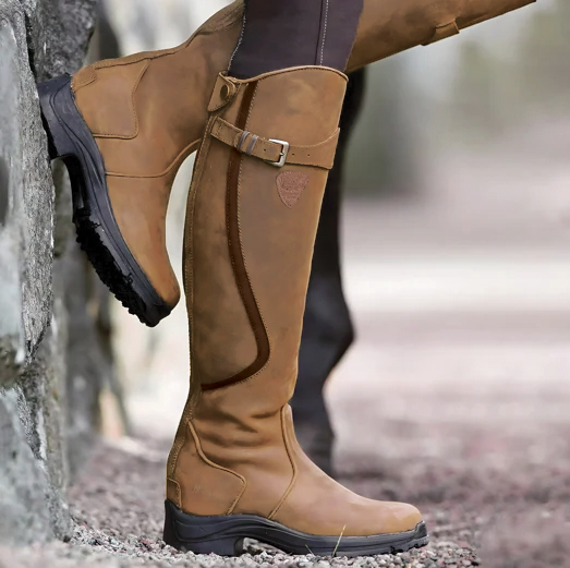 Adeline Leather Buckle Knee-High Riding Boots