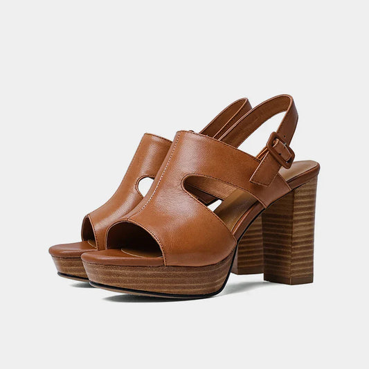 Camilla Leather Peep-Toe Platform Slingback Sandals