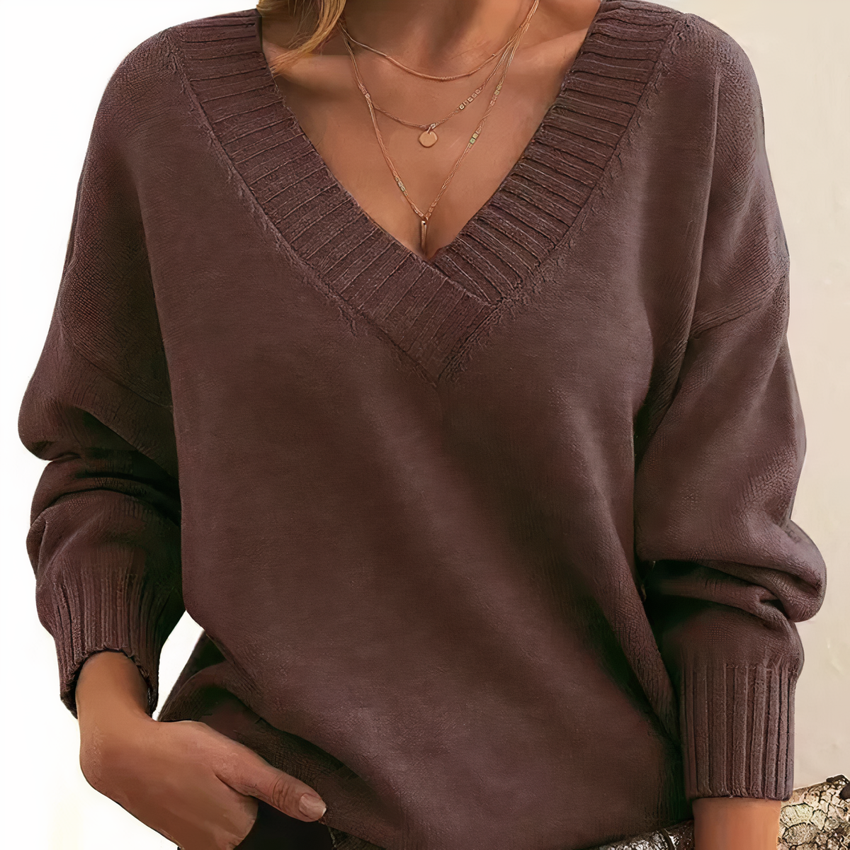 Elodie Deep V-Neck Ribbed Sweater