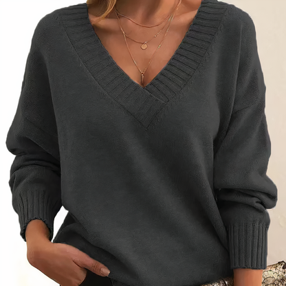 Elodie Deep V-Neck Ribbed Sweater