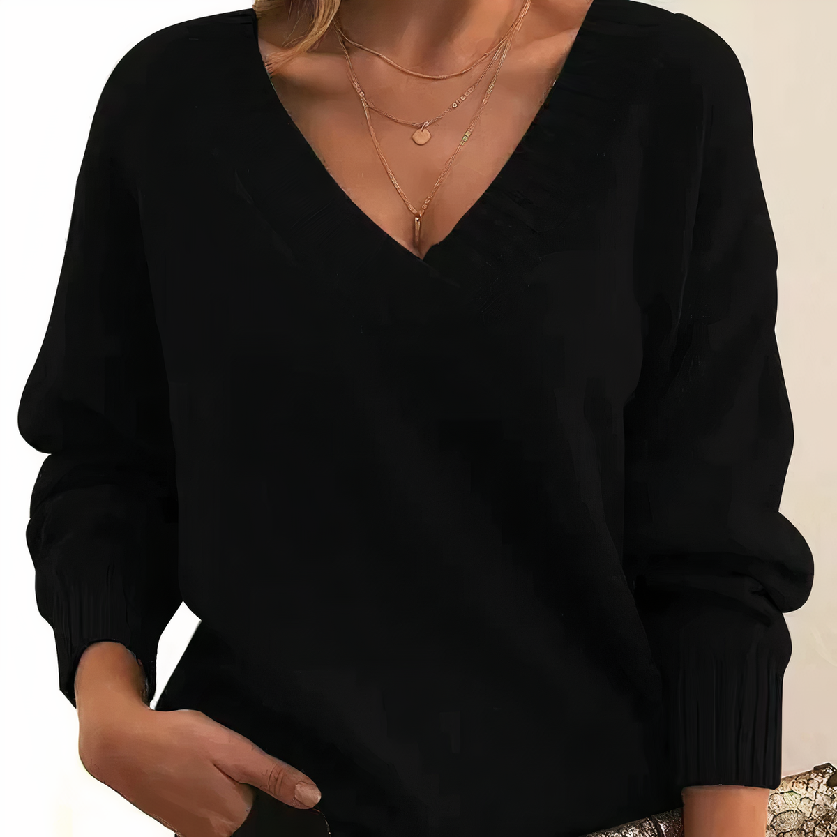 Elodie Deep V-Neck Ribbed Sweater