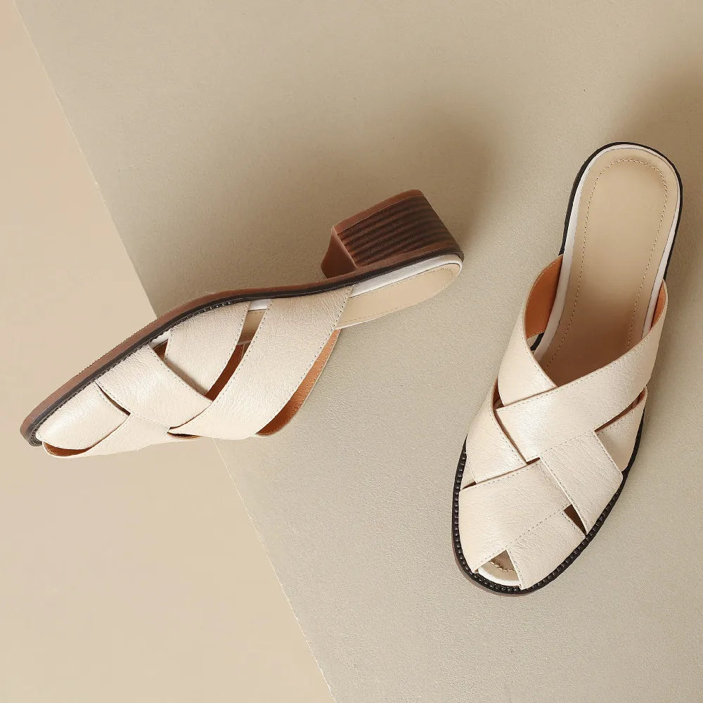 Camille Woven Leather Flat Mules