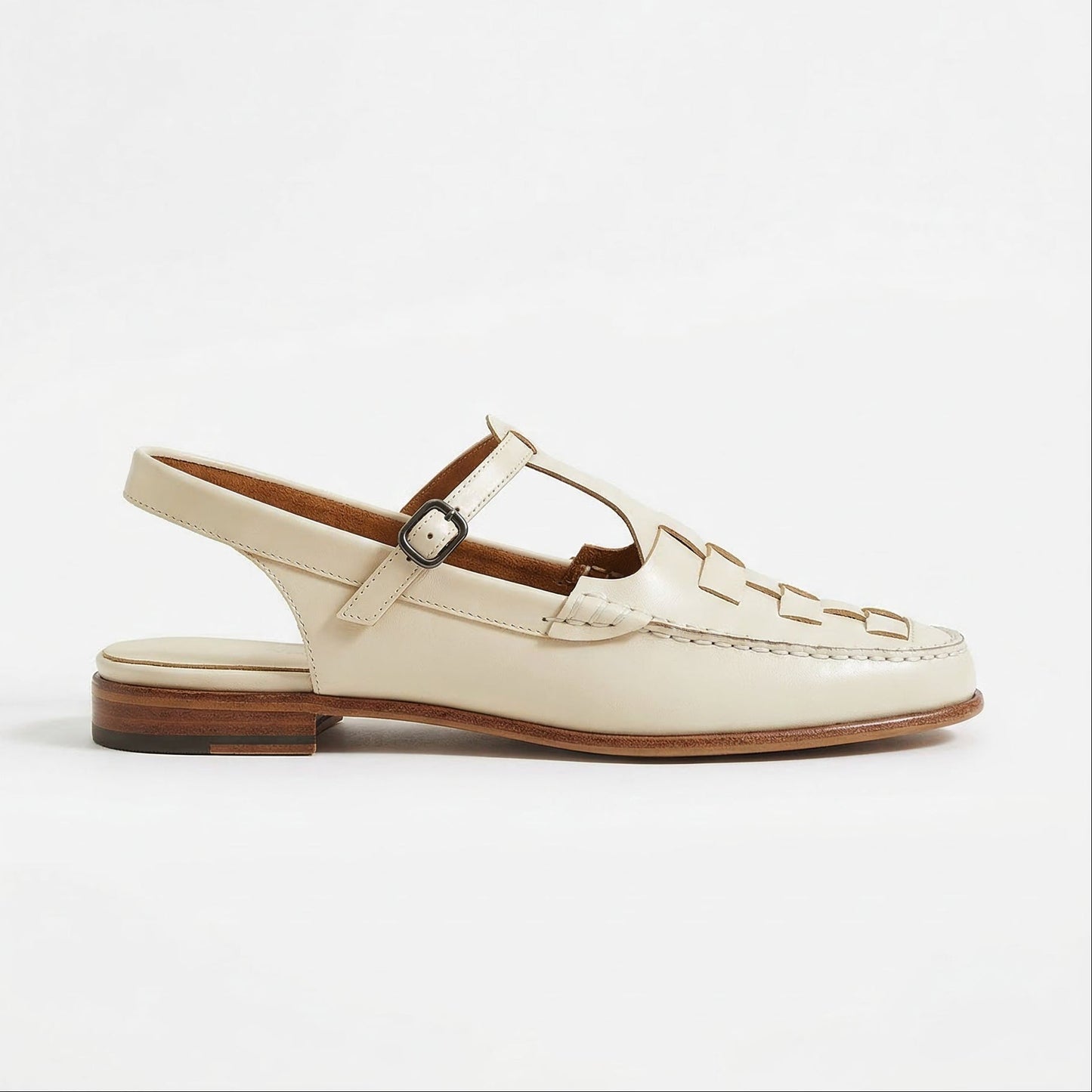 Marina Woven Leather T-Bar Slingback Sandals