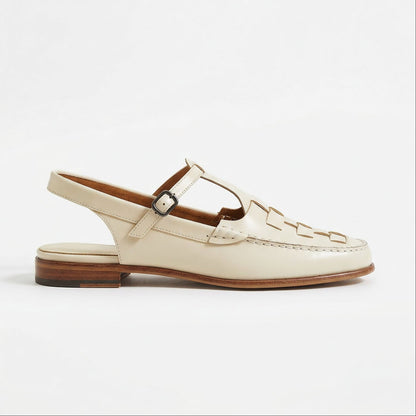 Marina Woven Leather T-Bar Slingback Sandals