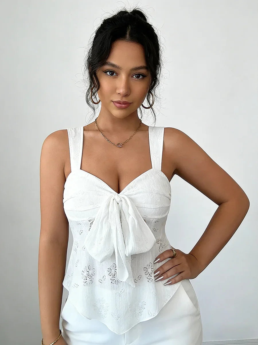 Camille Floral Jacquard Bow Cami Top