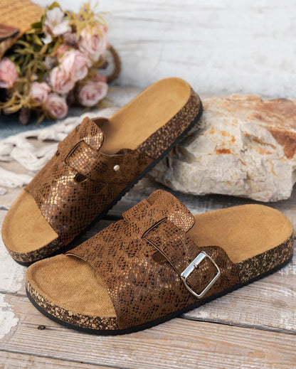 Sienna Snake Print Buckle Slide Sandals