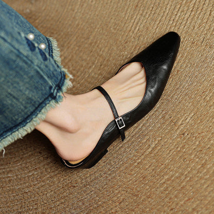 Elodie Pointed Toe Leather Mary Jane Mules