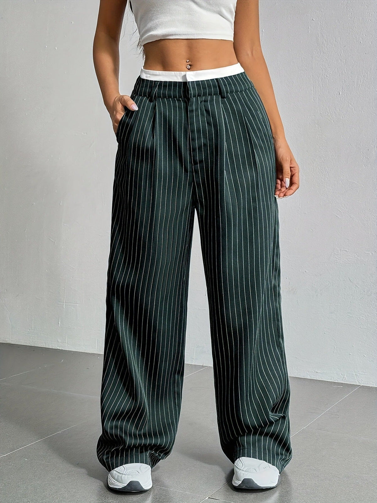 Giselle Striped High-Waist Wide-Leg Pants