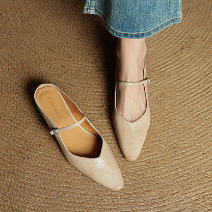 Elodie Pointed Toe Leather Mary Jane Mules