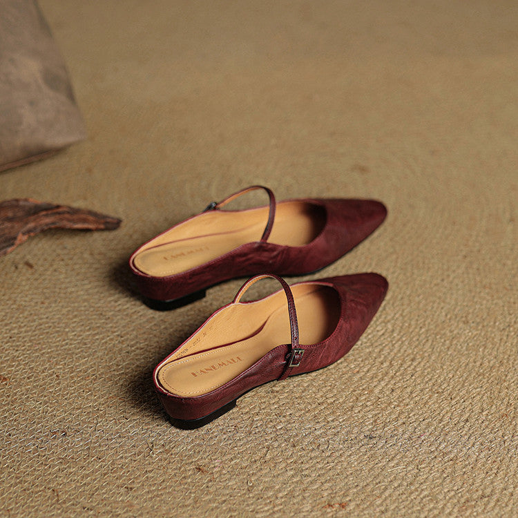 Elodie Pointed Toe Leather Mary Jane Mules
