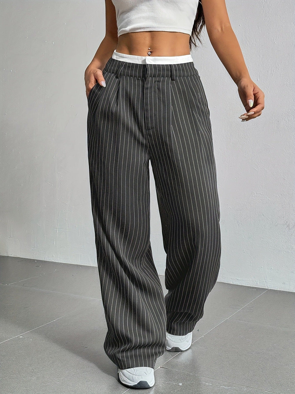 Giselle Striped High-Waist Wide-Leg Pants