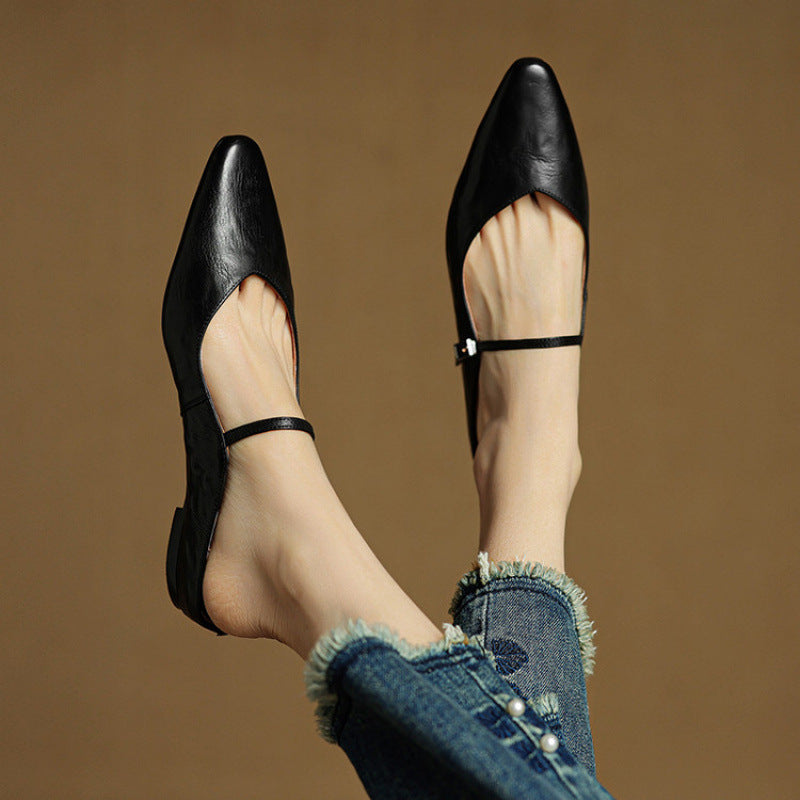 Elodie Pointed Toe Leather Mary Jane Mules