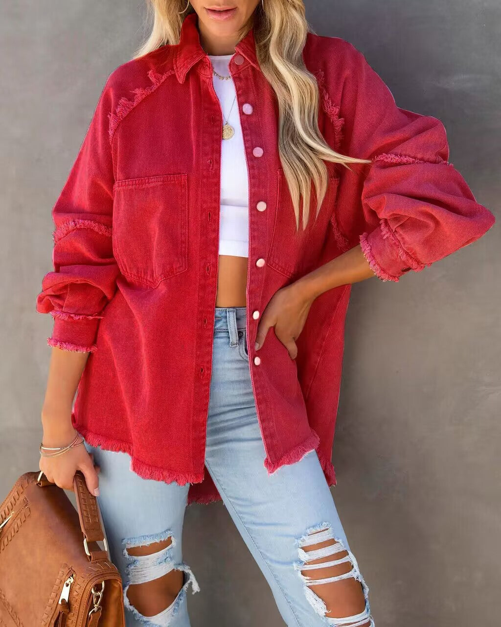 Lisette Frayed Oversized Denim Shirt Jacket