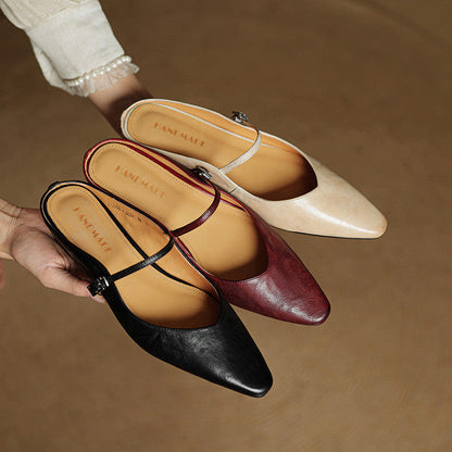 Elodie Pointed Toe Leather Mary Jane Mules