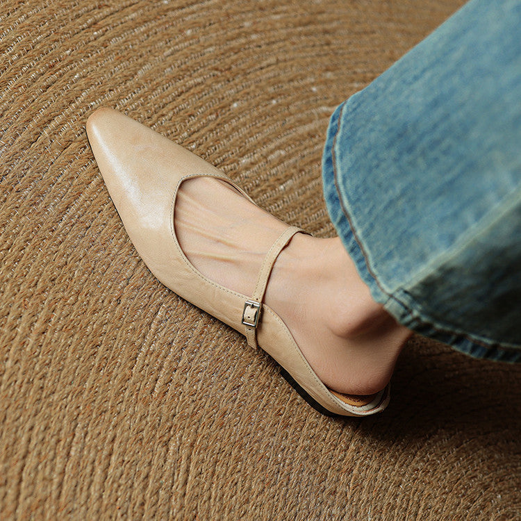 Elodie Pointed Toe Leather Mary Jane Mules