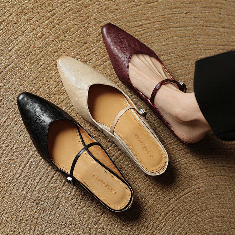 Elodie Pointed Toe Leather Mary Jane Mules