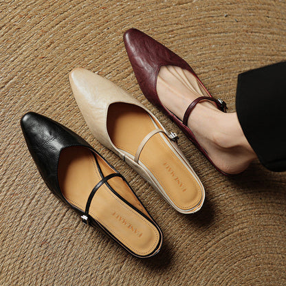 Elodie Pointed Toe Leather Mary Jane Mules