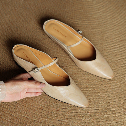 Elodie Pointed Toe Leather Mary Jane Mules