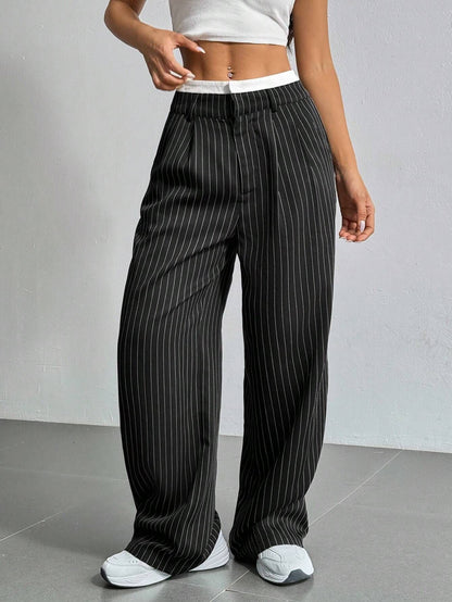 Giselle Striped High-Waist Wide-Leg Pants
