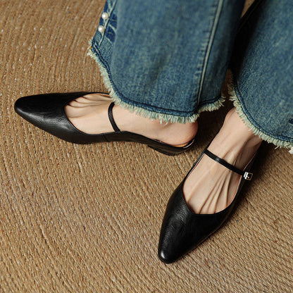 Elodie Pointed Toe Leather Mary Jane Mules