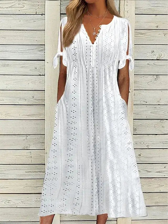 Aurelia V-Neck Eyelet Midi Dress