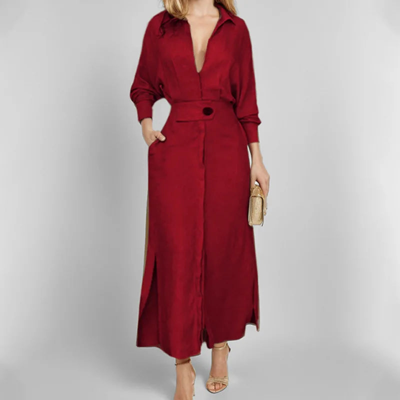 Isla V-Neck Maxi Shirt Dress