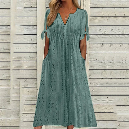 Aurelia V-Neck Eyelet Midi Dress
