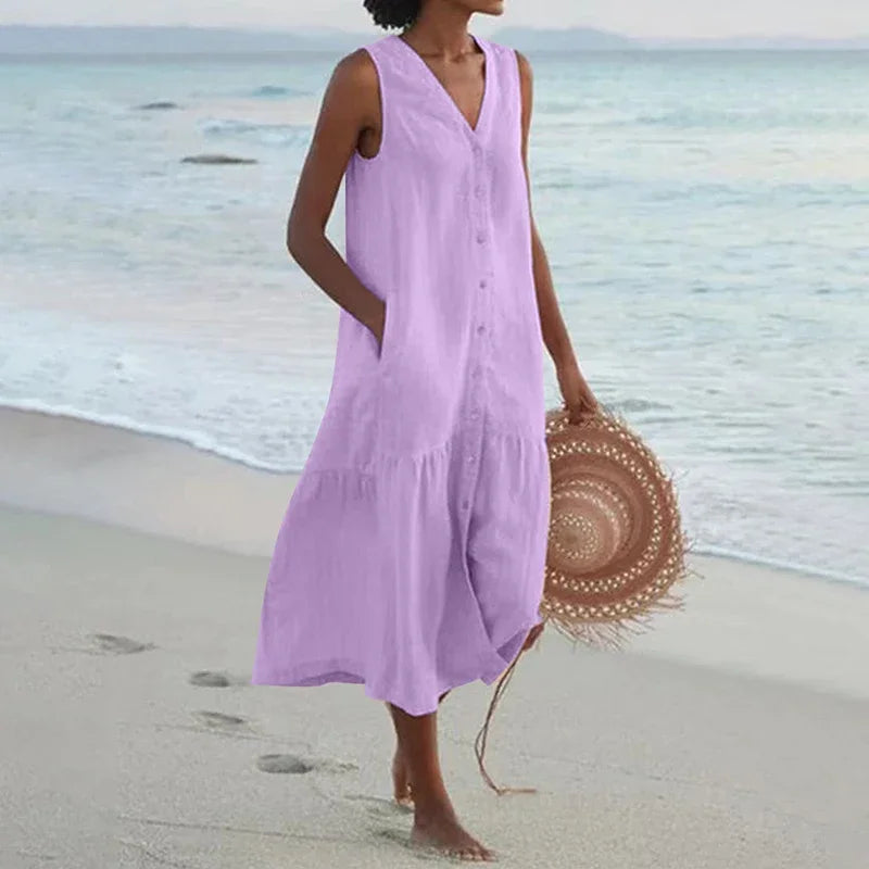 Elodie Relaxed V-Neck Midi Dress