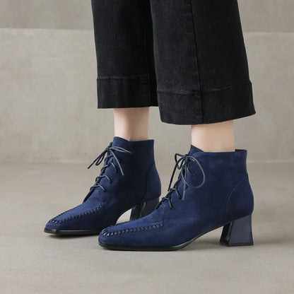 Odette Square Toe Lace-Up Ankle Boots