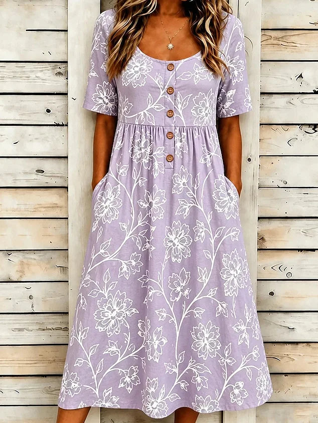 Cambria Boho Floral Button-Front Midi Dress