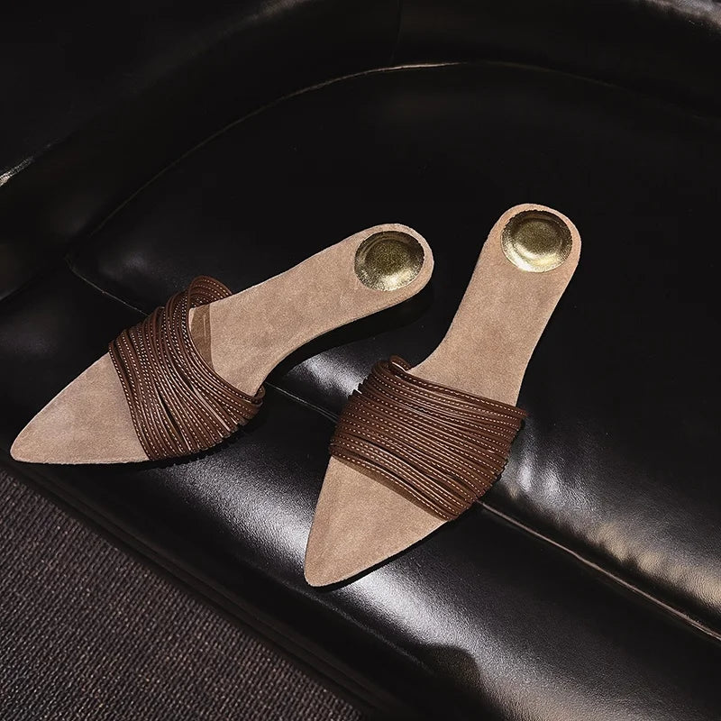Vivienne Pleated Leather Kitten Heel Mules