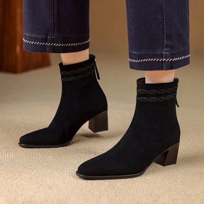 Estelle Suede Square Toe Ankle Boots